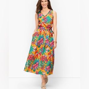 Talbots tropical parrot fit & flare midi tank dress